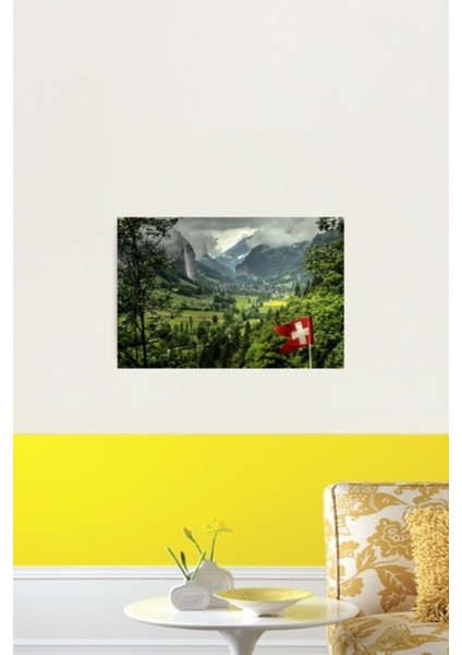 Lauterbrunnen Vadisi, Isviçre Tablo Ahşap Poster Dekoratif