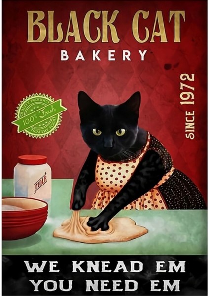 Kara Kedi Fırın Tablo Ahşap Poster Dekoratif
