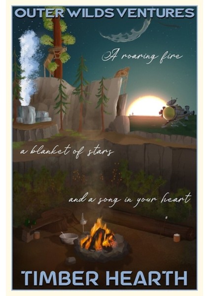 Outer Wilds - Kereste Ocak Seyahat Posteri Tablo Ahşap Poster Dekoratif