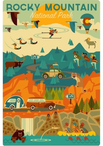 Retro Rocky Dağı Milli Parkı Seyahat Çıkartması, Colorado Abd Tablo Ahşap Poster Dekoratif