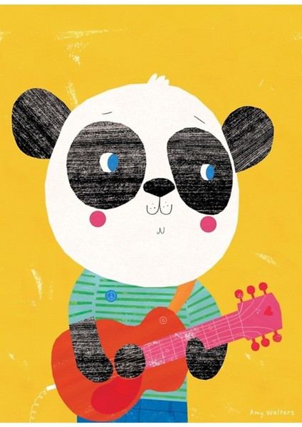 Animal Band - Panda Gitarist Tablo Ahşap Poster Dekoratif