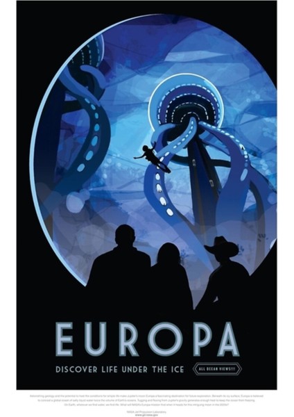 Europa - Exoplanet Seyahat Bürosu, Jpl Seyahat Posteri Gezegenler Tablo Ahşap Poster Dekoratif