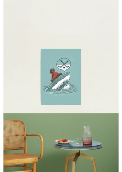 Hokey Köpekbalığı Tablo Ahşap Poster Dekoratif