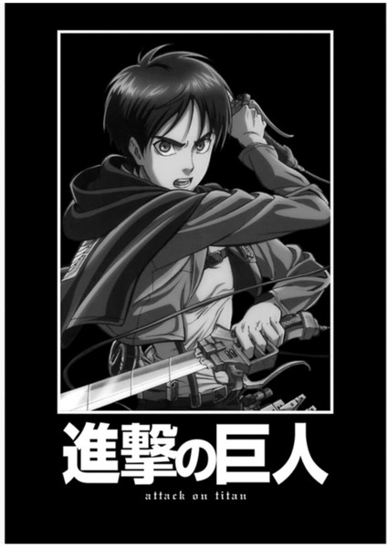 Beyaz Tablo Ahşap Poster Dekoratifnda Eren Yeager/jaegar Titan'a Saldırı