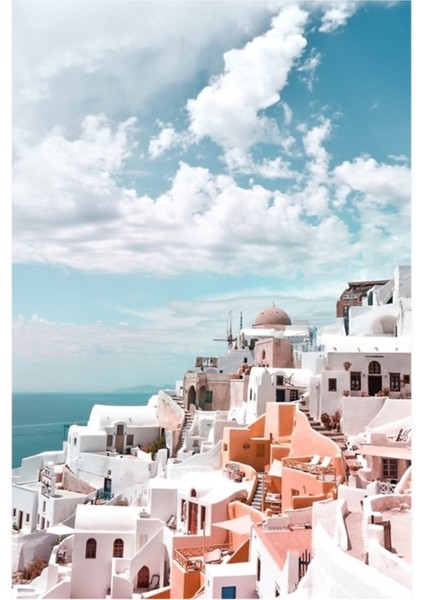 Santorini Oia Yunanistan Tablo Ahşap Poster Dekoratif