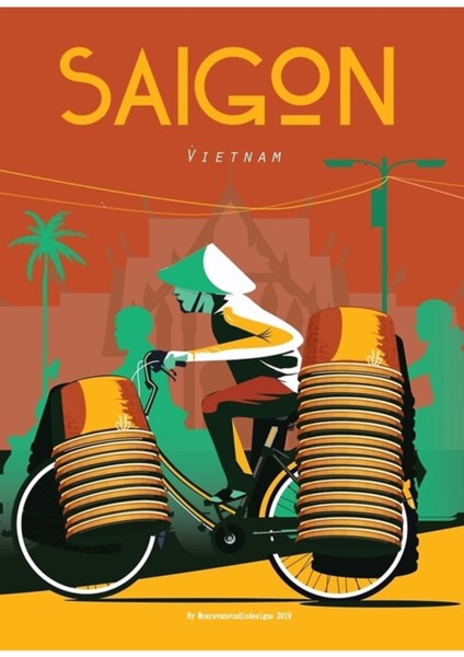 Saygon City Retro Poster - Vietnam Sanat Baskısı Seyahat Poster Tablo Ahşap Poster Dekoratif