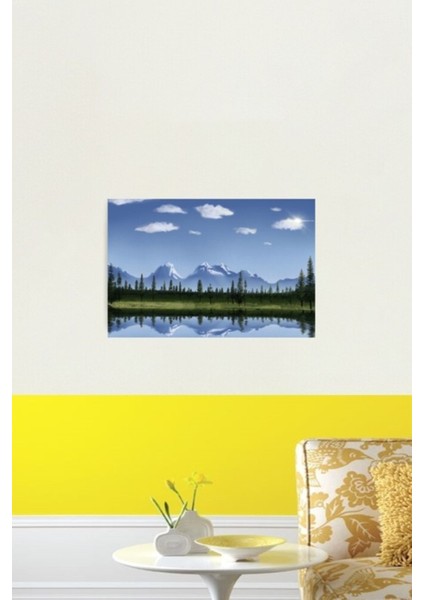 Dağ Ormanı Göl Yansıması Dijital Çizim Tablo Ahşap Poster Dekoratif fiyatları