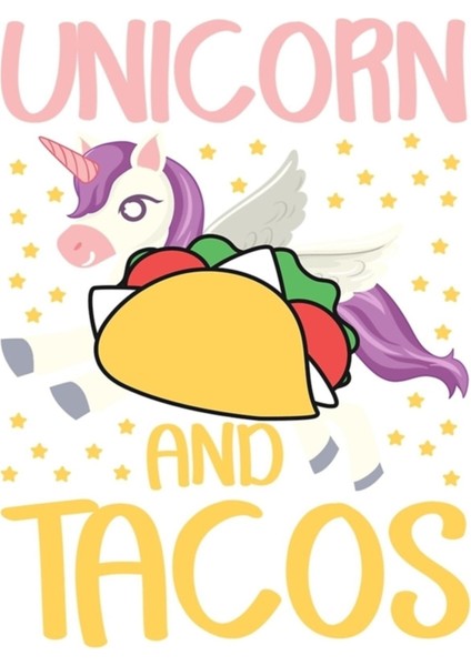 Tek Boynuzlu At ve Tacos-Komik Hayvanlar Tipografi Tablo Ahşap Poster Dekoratif