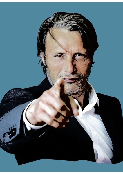 Danish Actor Mads Mikkelsen Pointing At You Tablo Ahşap Poster Dekoratif