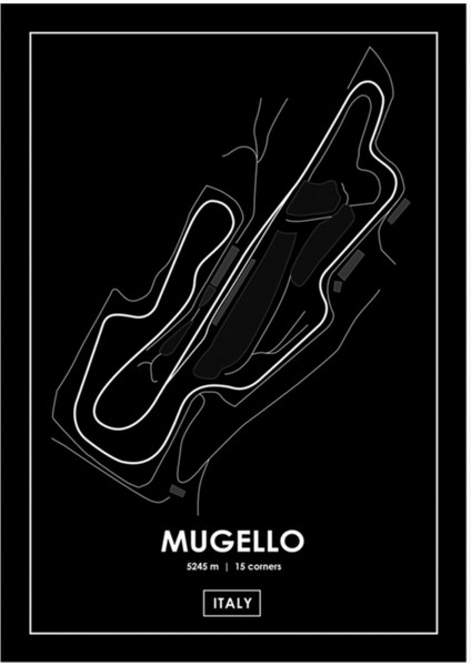 Mugello - Italya Güzergah Haritası Beyaz Tablo Ahşap Poster Dekoratif