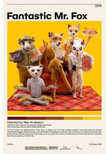 Fantastik Bay Fox Wes Anderson, Minimalist Film Posteri, Vintage Retro Ahşap Poster