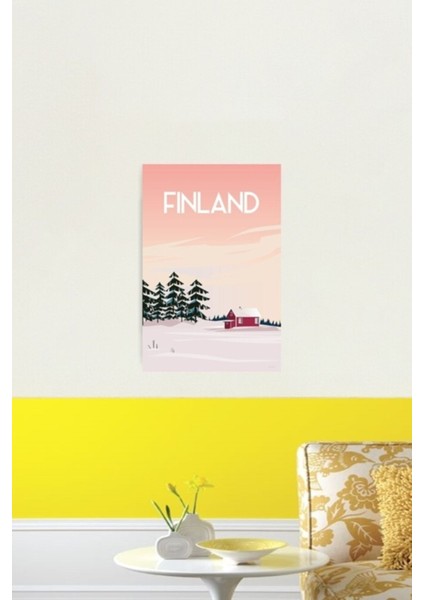 Finlandiya Seyahat Afişi Aurora Borealis Kuzey Işıkları Tablo Ahşap Poster Dekoratif