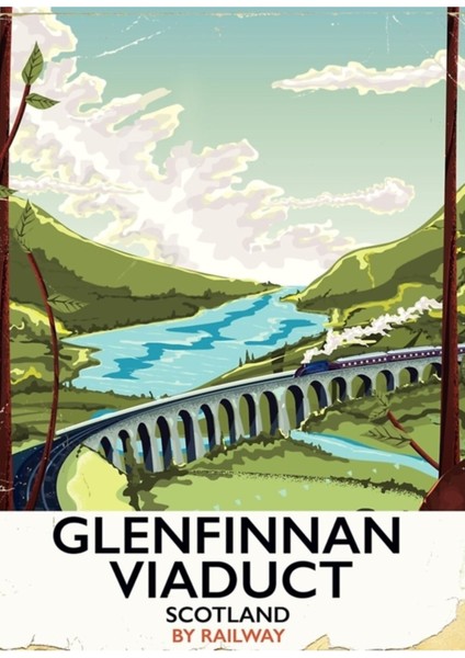 Glenfinnan Viyadüğü Iskoçya Seyahat Afişi. Tablo Ahşap Poster Dekoratif