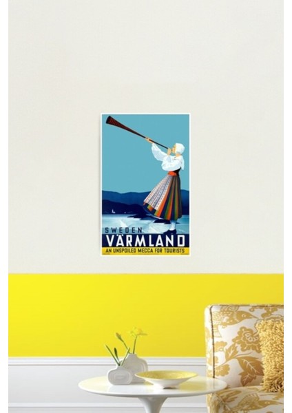 Isveç Varmland Värmland Poster Restore Edilmiş Tablo Ahşap Poster Dekoratif