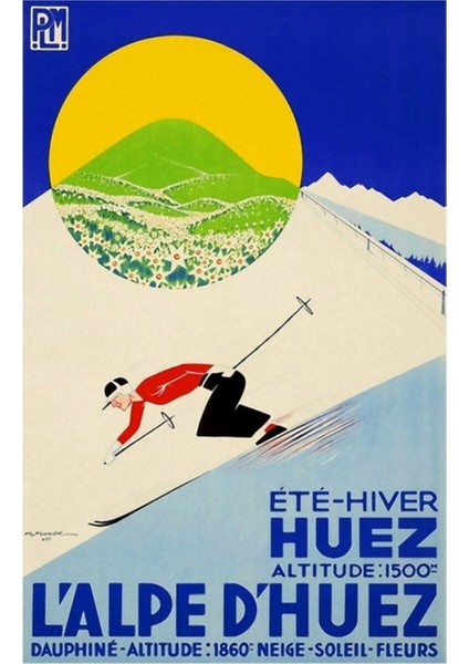 Art Deco Dönemi Eski Isviçre Alpleri Spor Reklamı Tablo Ahşap Poster Dekoratif