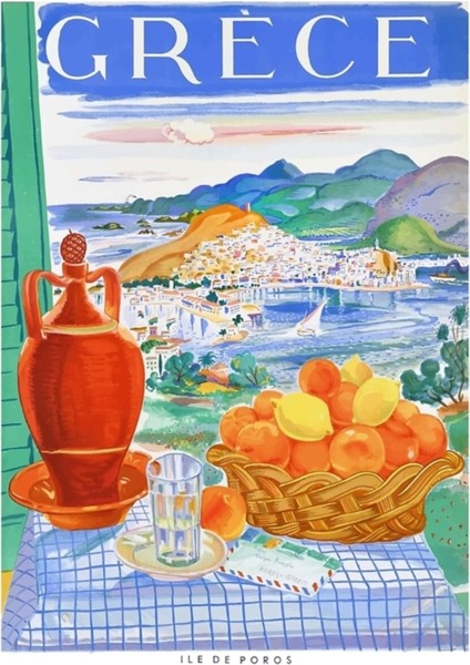 1948 Yunanistan Poros Adası Seyahat Poster Tablo Ahşap Poster Dekoratif