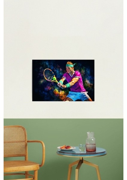 Rafael Nadal, Avustralya Açık 2022'DE Backhand Oynuyor. Vamos Rafa. Tablo Ahşap Poster Dekoratif
