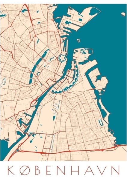 Kopenhag / Kobenhavn Şehir Haritası Tablo Ahşap Poster Dekoratif