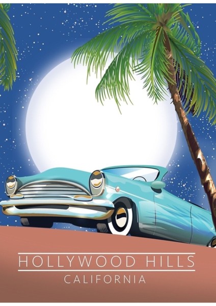 Hollywood Hills California Seyahat Afişi. Tablo Ahşap Poster Dekoratif