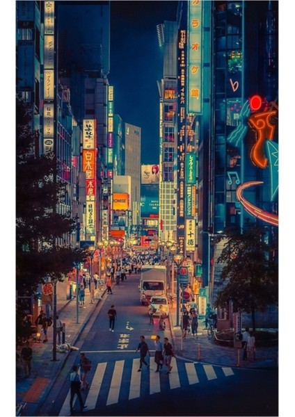 Uzakta - Japonya Gecesi Fotoğraf Tablo Ahşap Poster Dekoratif