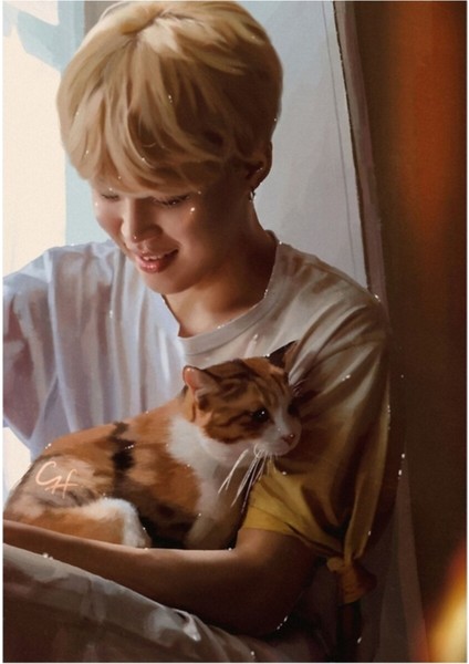 Patiska Kedi Jimin Tablo Ahşap Poster Dekoratif KOD2854