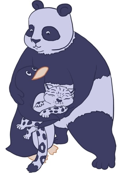 Tablo Ahşap Poster Dekoratif Penguen ve Panda Bebek Kar Leoparını Kucaklıyor