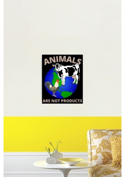 Hayvanlar Ürün Değildir, Kahverengi Metin- Çevrecilik Vegan Tablo Ahşap Poster Dekoratif fiyatları