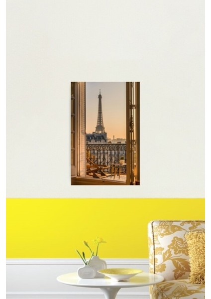 Gün Batımında Paris Balkonundan Muhteşem Eyfel Kulesi Manzarası Tablo Ahşap Poster Dekoratif fiyatları