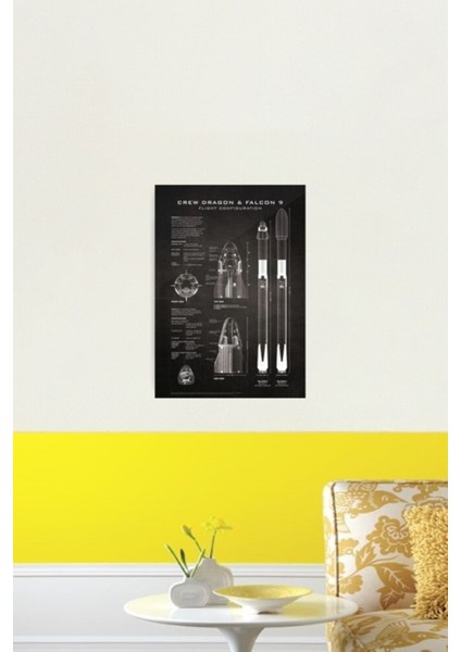 Spacex Crew Dragon Uzay Aracı ve Falcon 9 Roket Planı Tablo Ahşap Poster Dekoratif fiyatları