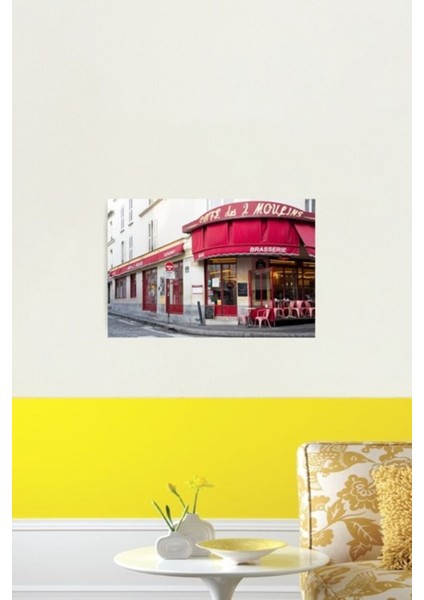 Paris'te Red Cafe Tablo Ahşap Poster Dekoratif