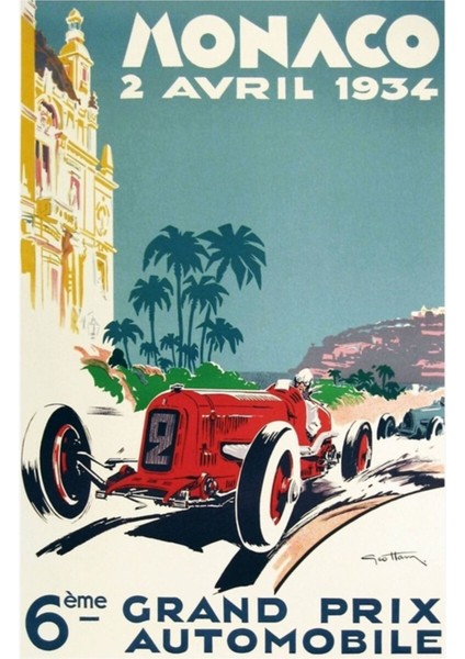 Yarış Afişi, Gran Prix De Monaco 1934, Eski Model Afiş, Araba Afişi Tablo Ahşap Poster Dekoratif
