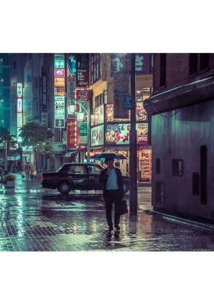 Gülen Adam // Yağmurlu Tokyo Geceleri Tablo Ahşap Poster Dekoratif
