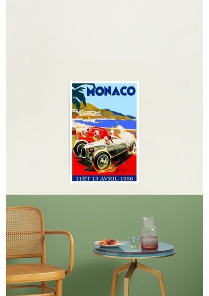 ""monaco Grand Prıx"" Vintage Reklam Baskısı Tablo Ahşap Poster Dekoratif