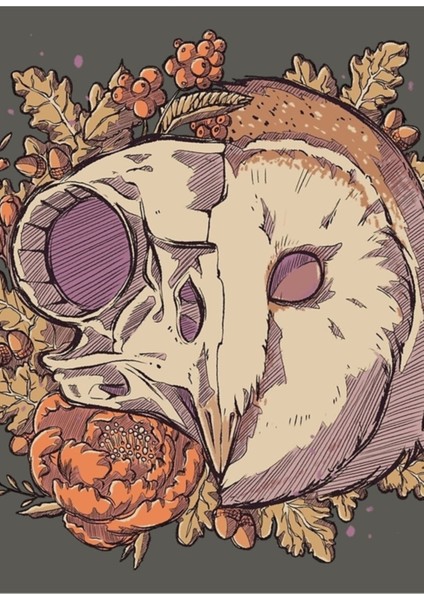 Sonbahar Peçeli Baykuş Kafatası Tablo Ahşap Poster Dekoratif