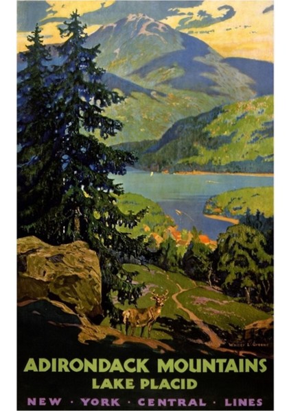 Adirondack Dağları Lake Placid Poster Restore Edilmiş Tablo Ahşap Poster Dekoratif