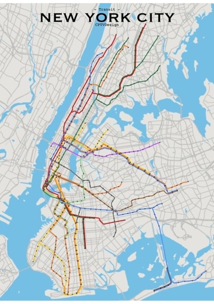 New York Şehri Toplu Taşıma Haritası Tablo Ahşap Poster Dekoratif