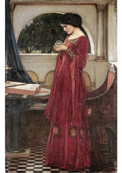 John William Waterhouse - Kristal Küre Tablo Ahşap Poster Dekoratif
