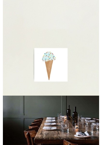 Sprinkles ile Minty Blue Dondurma Külahı Tablo Ahşap Poster Dekoratif