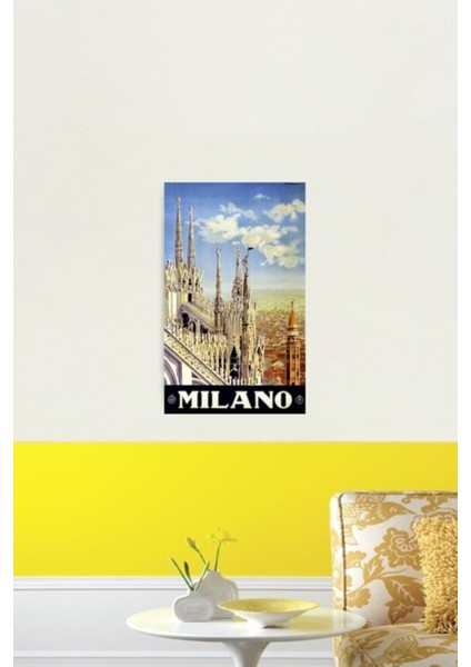 Milano Italya Seyahat Poster Tablo Ahşap Poster Dekoratif Restore Edildi