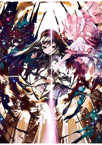 Madoka Magica - Homura Madoka Tablo Ahşap Poster Dekoratif