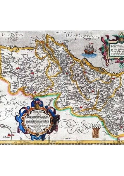 Portekiz Krallığı'nın Antik Haritası - Ortelius Portekiz Haritası Tablo Ahşap Poster Dekoratif
