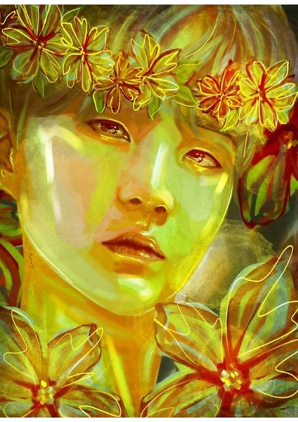 Bts Suga Çiçek Taç Dijital Resim Tablo Ahşap Poster Dekoratif KOD907