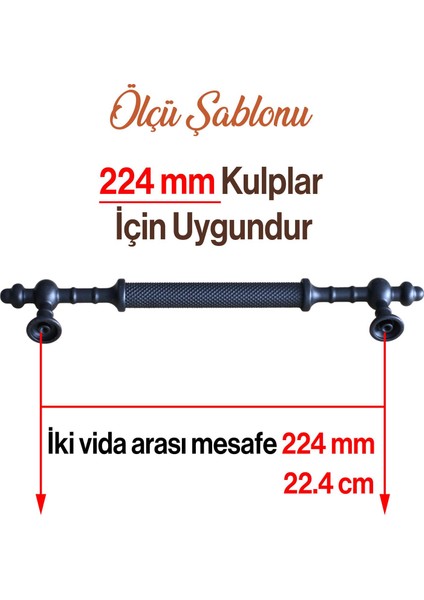 Ladin Siyah Metal Kulp 224 mm (22.4 Cm) Mobilya Çekmece Mutfak Dolabı Dolap Kapak Kulpları Kulbu
