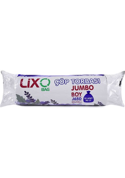 J650 Jumbo Boy Çöp Poşeti (80 x 110 Cm) 10 Lu Rulo x 1 Paket Çöp Torbası Siyah 90 Lt