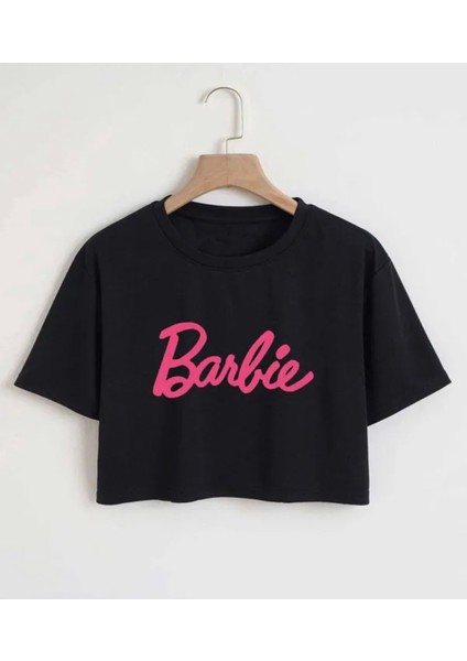Özel Tasarım Barbie Baskılı Pamuk Dünya Trendi Kısa Kollu Kız Çocuk Crop T-Shırt