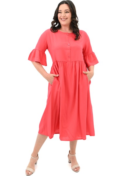 Kadın Büyük Beden Düğme Detaylı Elbise 5241-25 fiyatları