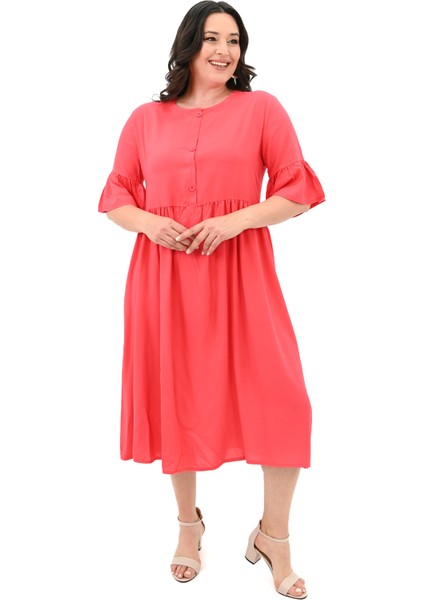 Kadın Büyük Beden Düğme Detaylı Elbise 5241-25 modelleri