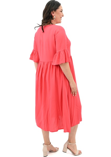 Kadın Büyük Beden Düğme Detaylı Elbise 5241-25 fırsatları