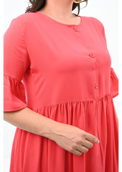 Kadın Büyük Beden Düğme Detaylı Elbise 5241-25 indirimleri