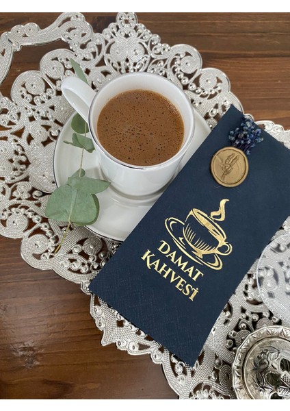 Gold Yaldızlı Siyah Çiçekli Mühürlü Damat Kahvesi Garson Peçete 1 Adet fiyatları